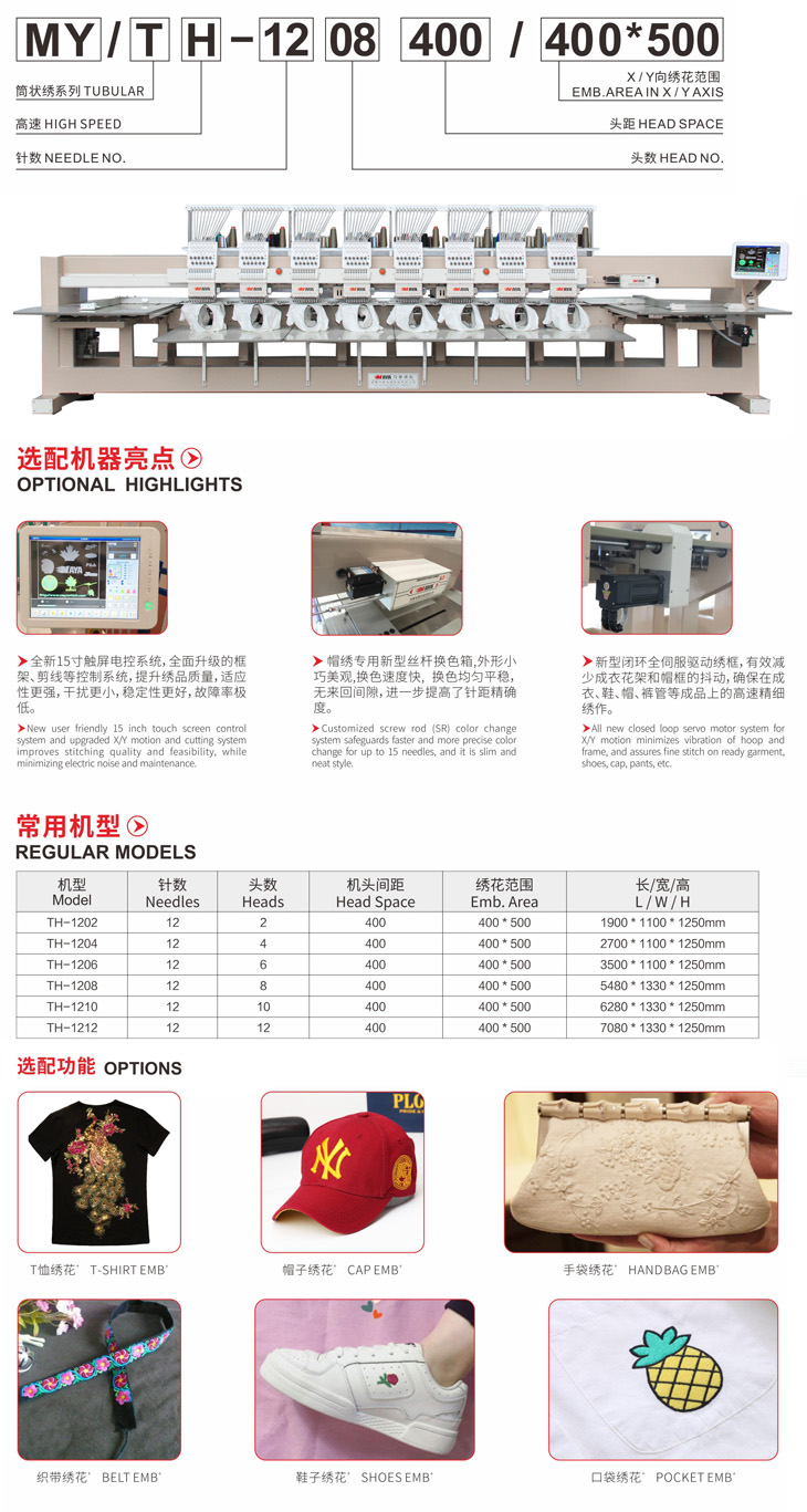 TH系列高速筒狀繡多功能電腦繡花機(jī)(圖1) TH系列高速筒狀繡多功能電腦繡花機(jī)(圖1)